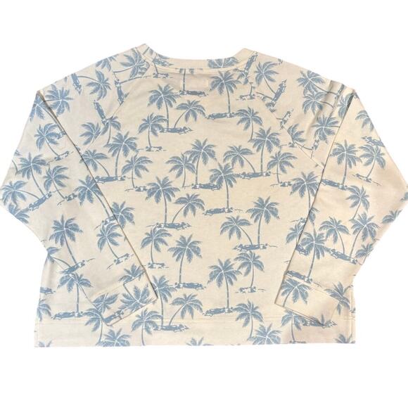 Women's Lou and Grey for Loft LS Sweatshirt Cream w/Blue Palm Trees, Size L, EUC - Picture 2 of 4